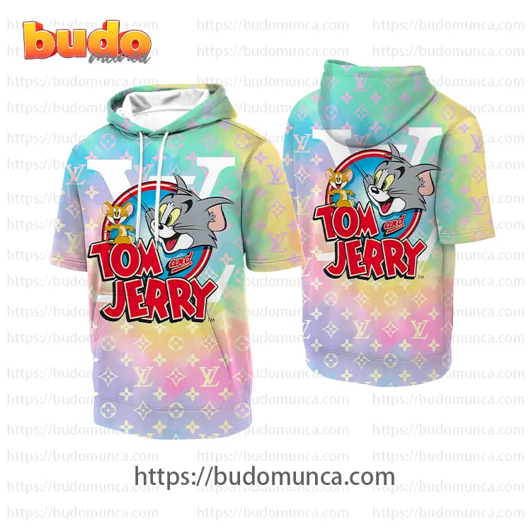 Louis vuitton and tom and jerry logo hooded short sleeve t-shirt gift uninque for kid man women